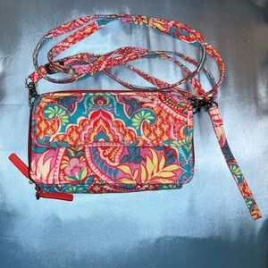 Colorful Floral Quilted Crossbody Wallet - Blue & Red
